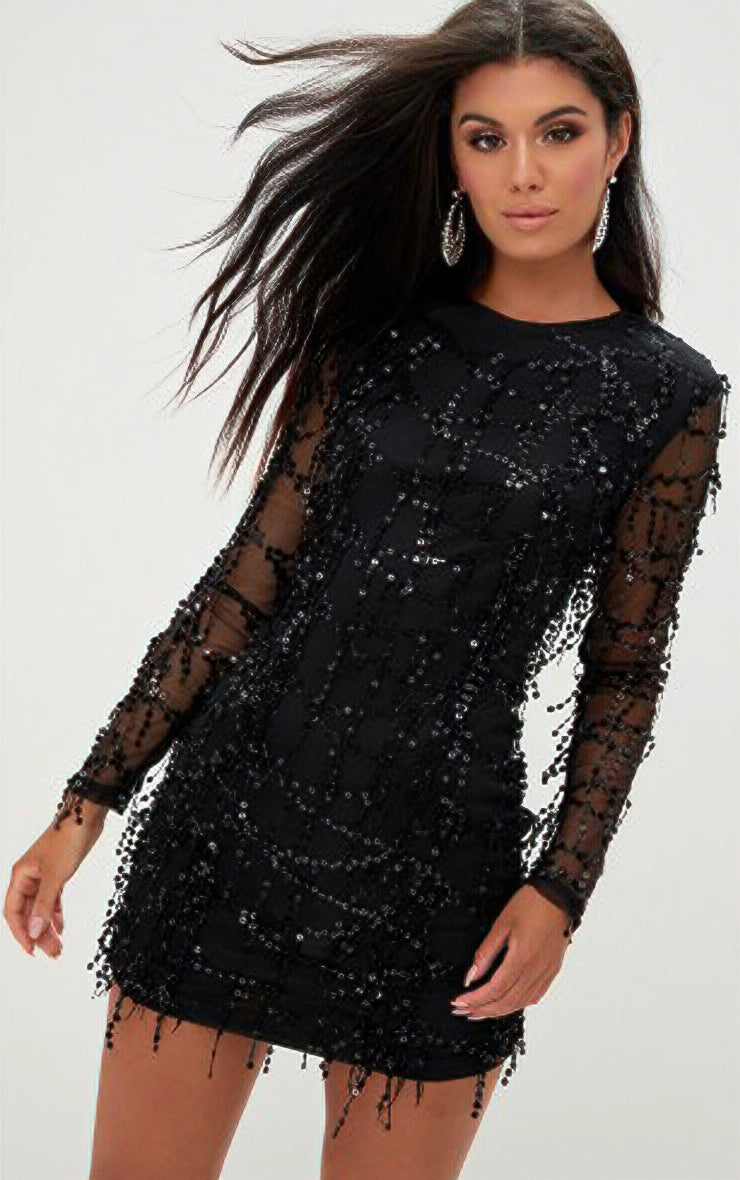 Pretty little thing black dress long sleeve online