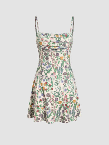 Cider Floral All Over Print Ruched Mini Dress