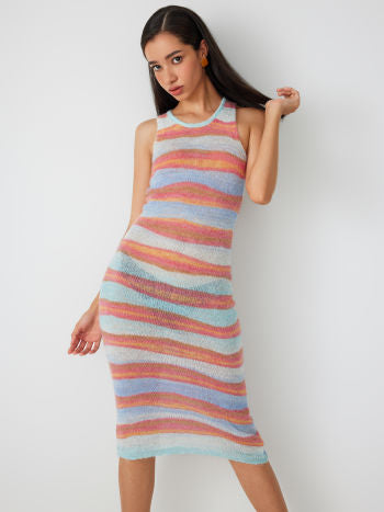 Cider Round Neckline Stripe Knitted Maxi Dress
