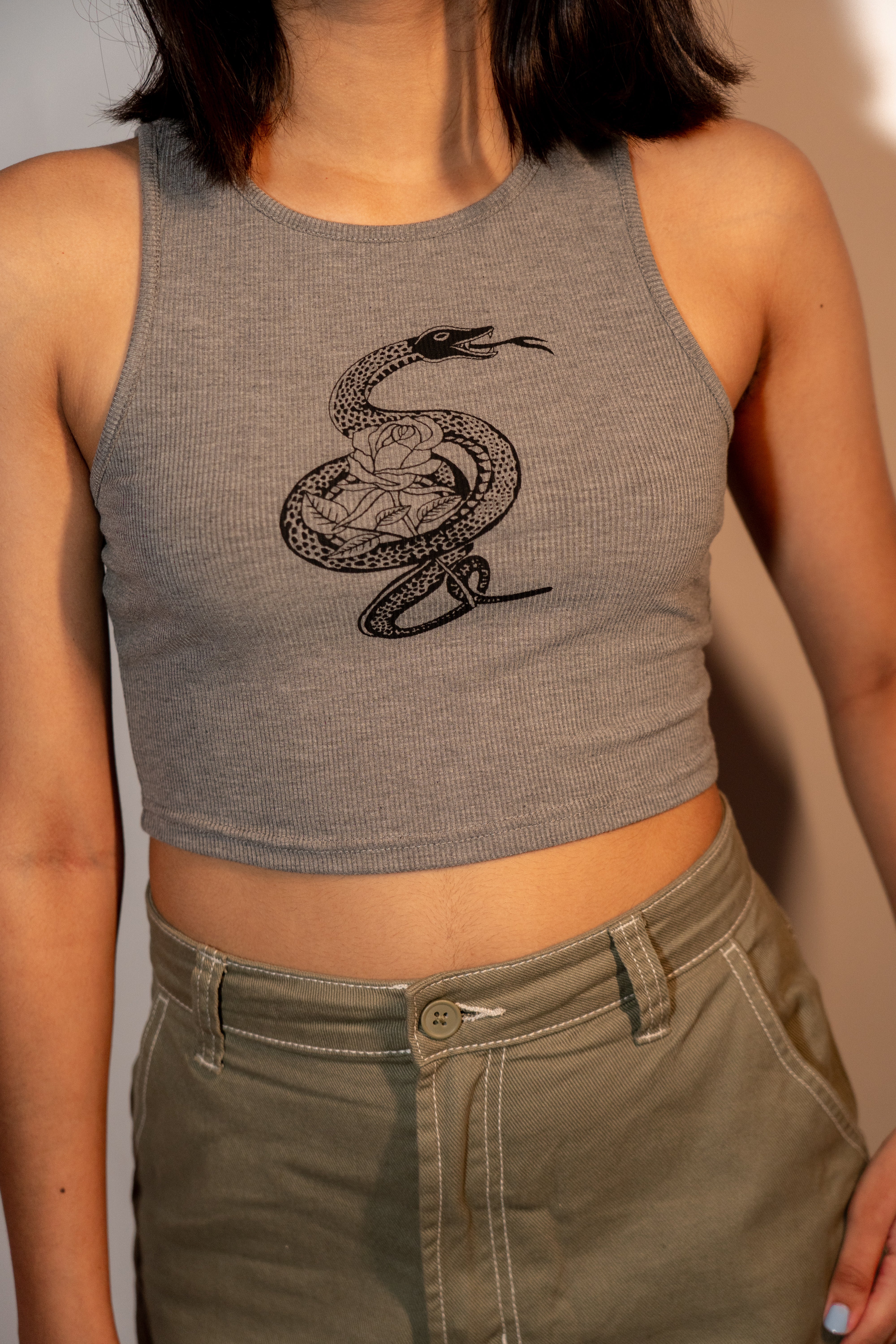 Snake Print Crop Tee - 0068