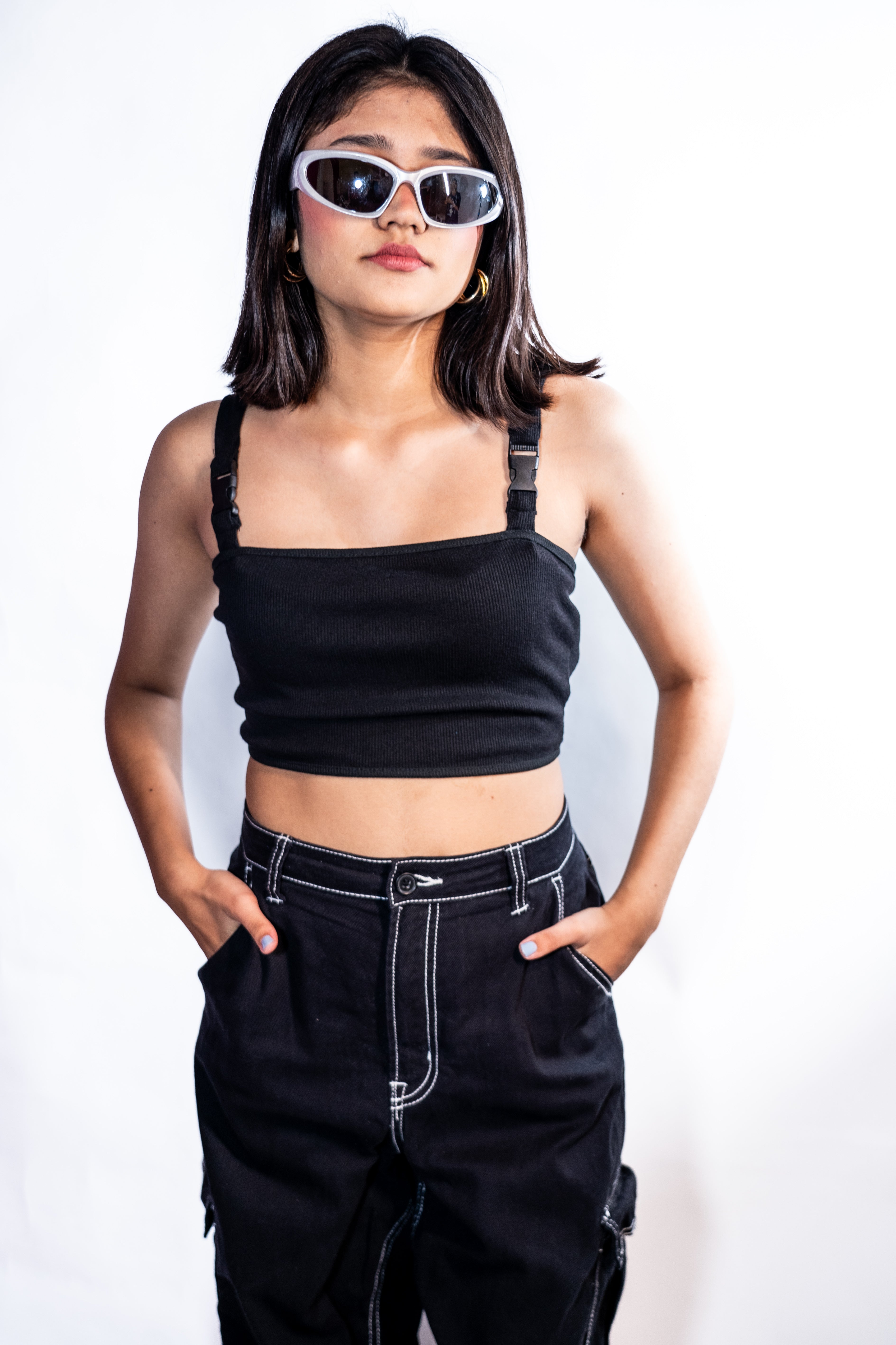 Solid Strapped Crop Top - 0108