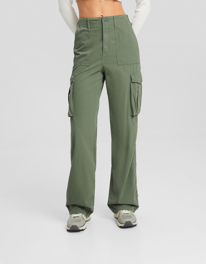 Bershka Adjustable straight cargo trousers