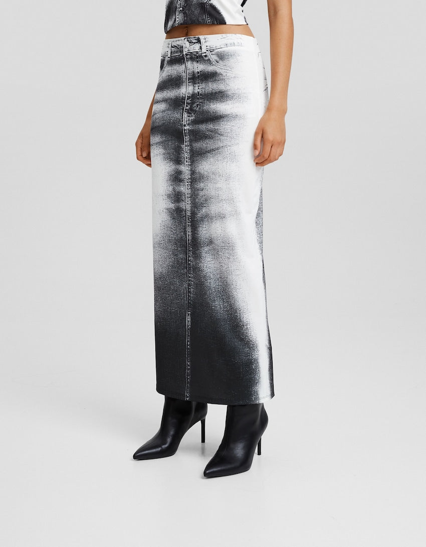 Bershka Faded-effect midi skirt