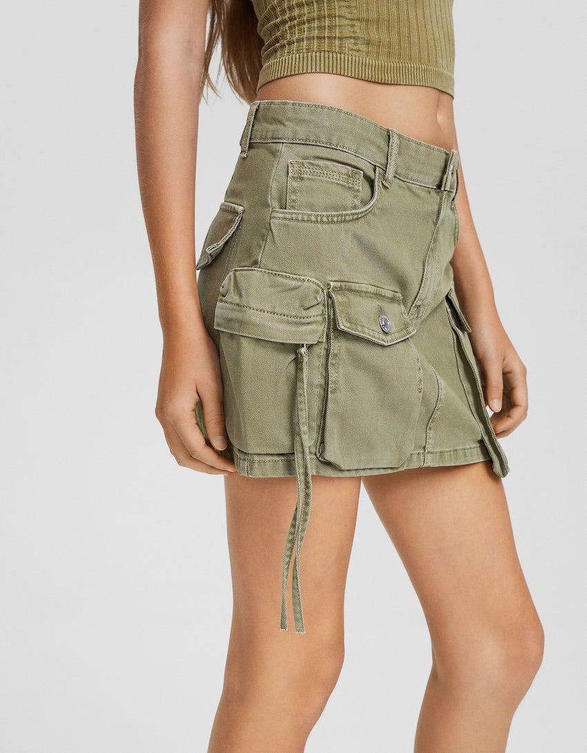 Bershka Multi-pocket twill mini skirt