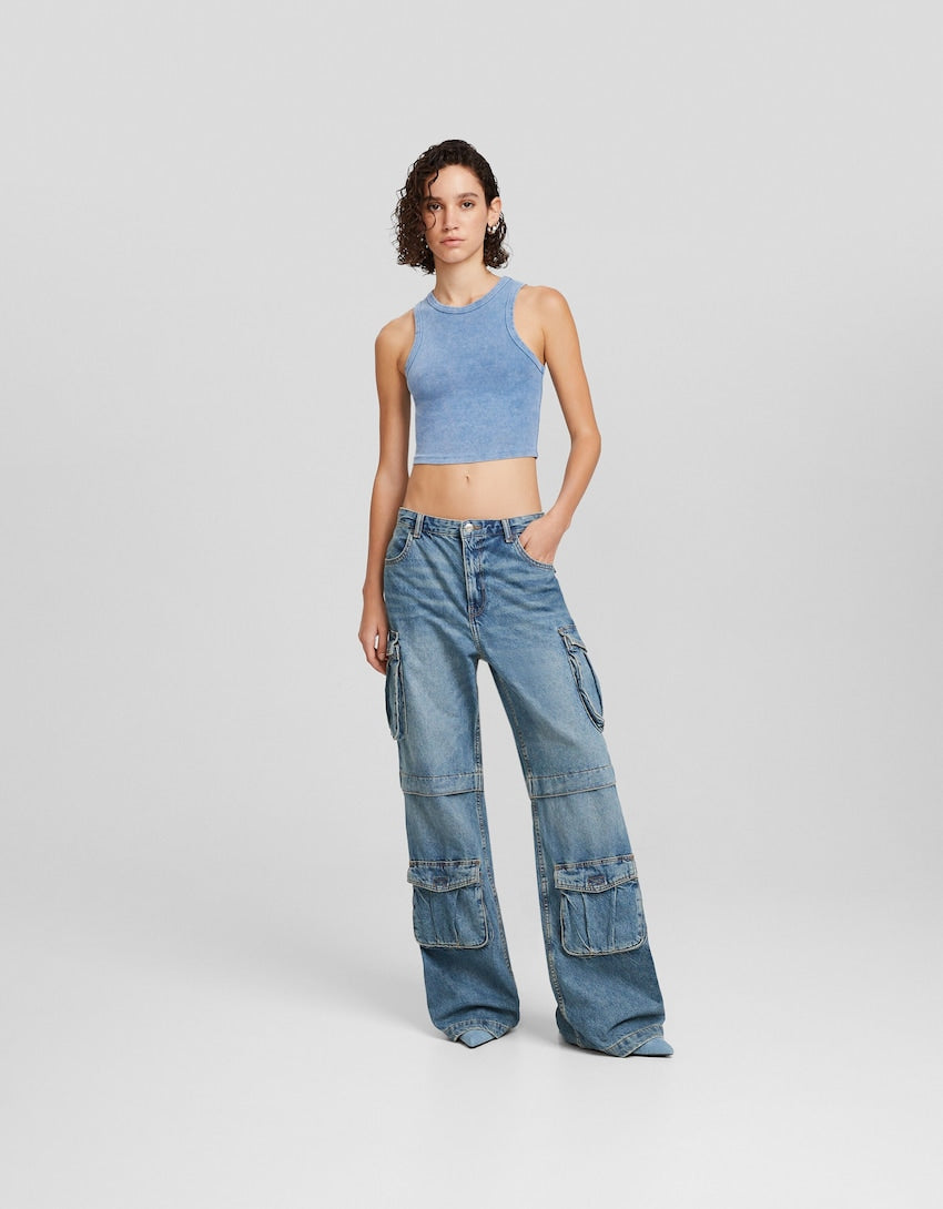 Bershka Multi-pocket cargo jeans