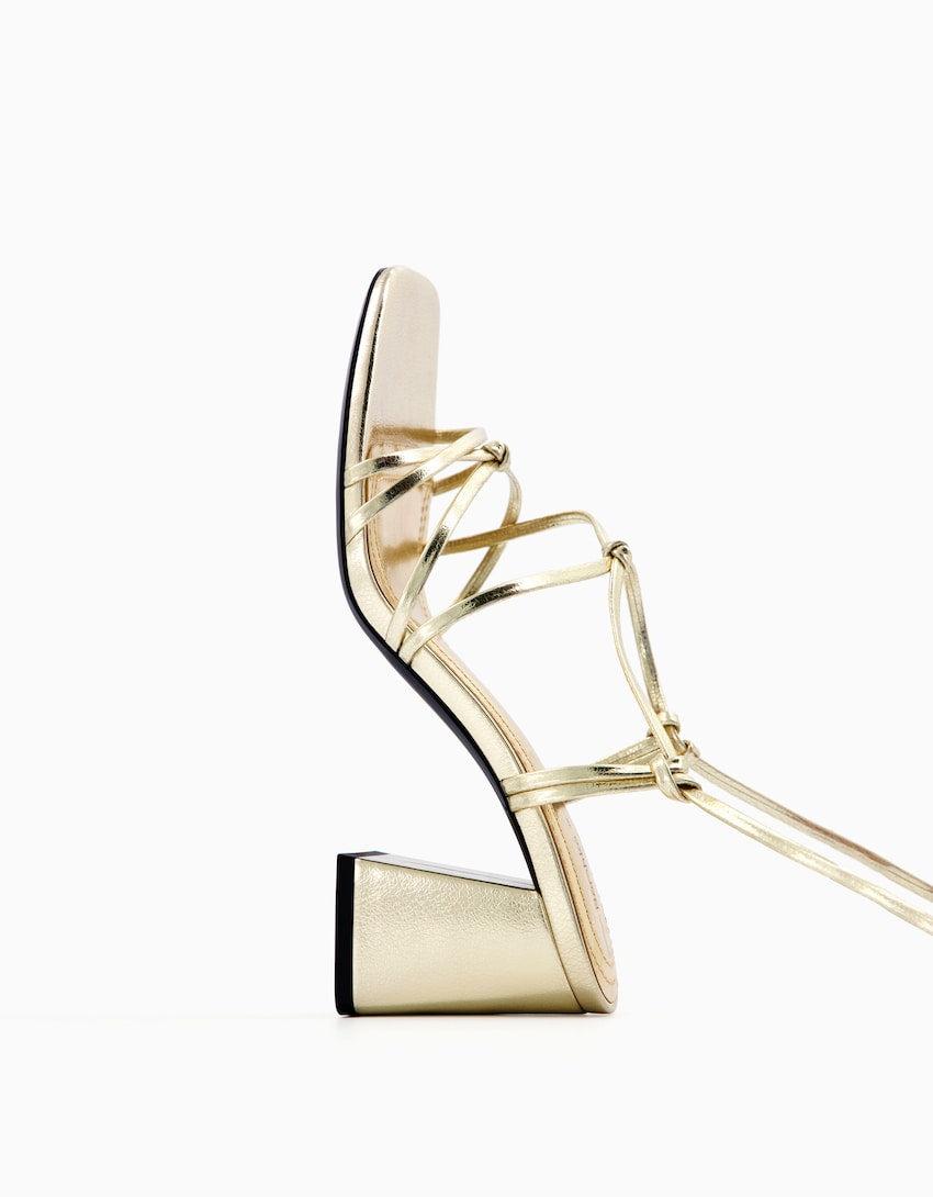 Bershka Tied heeled metallic sandals