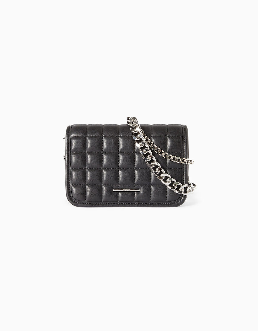 Bershka Quilted multi-way crossbody bag with chain