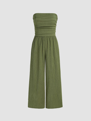 Cider Texture Ruched Tube Wide Leg Jumpsuit