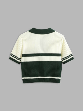 Cider Knit Polo Stripe Short Sleeve Top