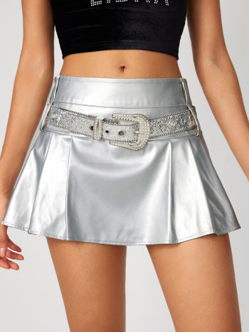 Cider Metallic Middle Waist Pleated Mini Skirt