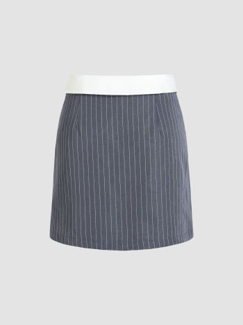 Cider Turn-up Waist Stripe Button Mini Skirt