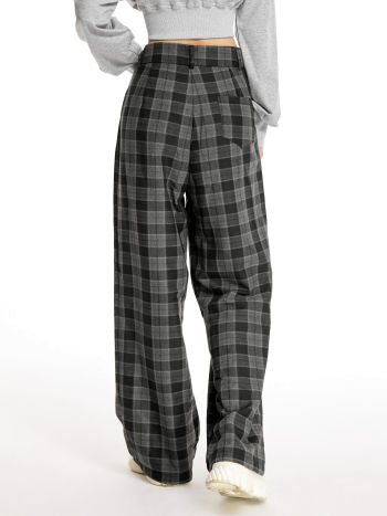 Cider Check Pattern Wide Leg Trousers