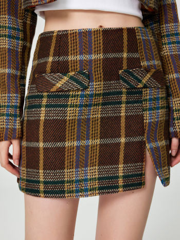 Cider Tweed Tartan Split Mini Skirt