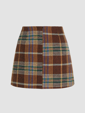 Cider Tweed Tartan Split Mini Skirt