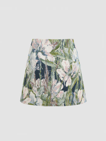 Cider Jacquard Floral Split Mini Skirt