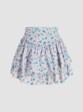 Cider Floral Print Mini Ruffle Skirt