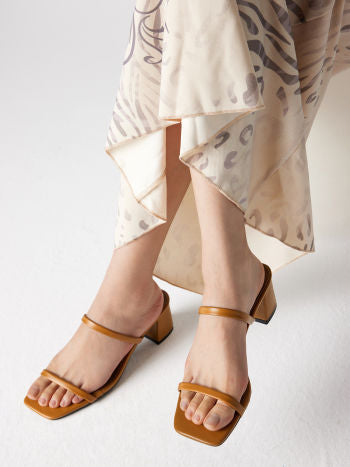 Cider PU Double Strap Chunky Heeled Sandals
