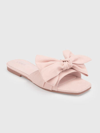 Cider PU Bow Decor Single Band Slippers