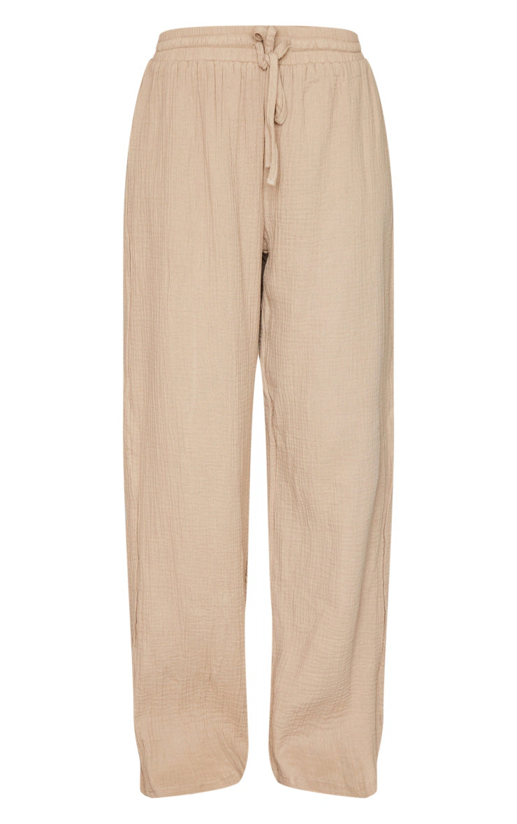 PRETTY LITTLE THING STONE TEXTURED CHEESECLOTH WIDE LEG TROUSERS