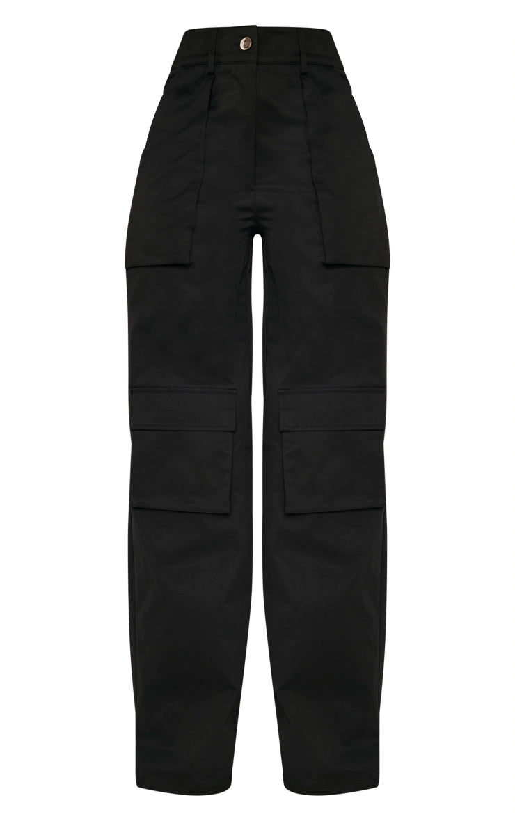 PRETTY LITTLE THING BLUE WASHED TWILL POCKET DETAIL HIGH WAIST CARGO TROUSERS