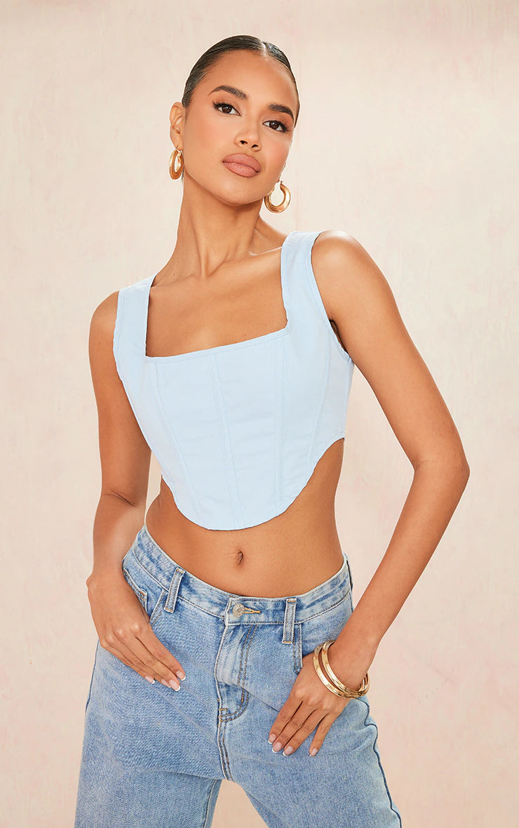 PRETTY LITTLE THING LIME STRETCH WOVEN BONED CORSET CROP TOP