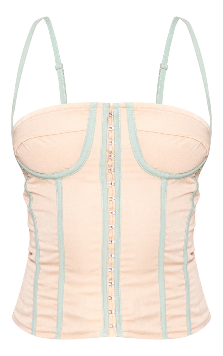 PRETTY LITTLE THING NATURAL STONE TAILORED LOOK STRETCH WOVEN HALTER CORSET