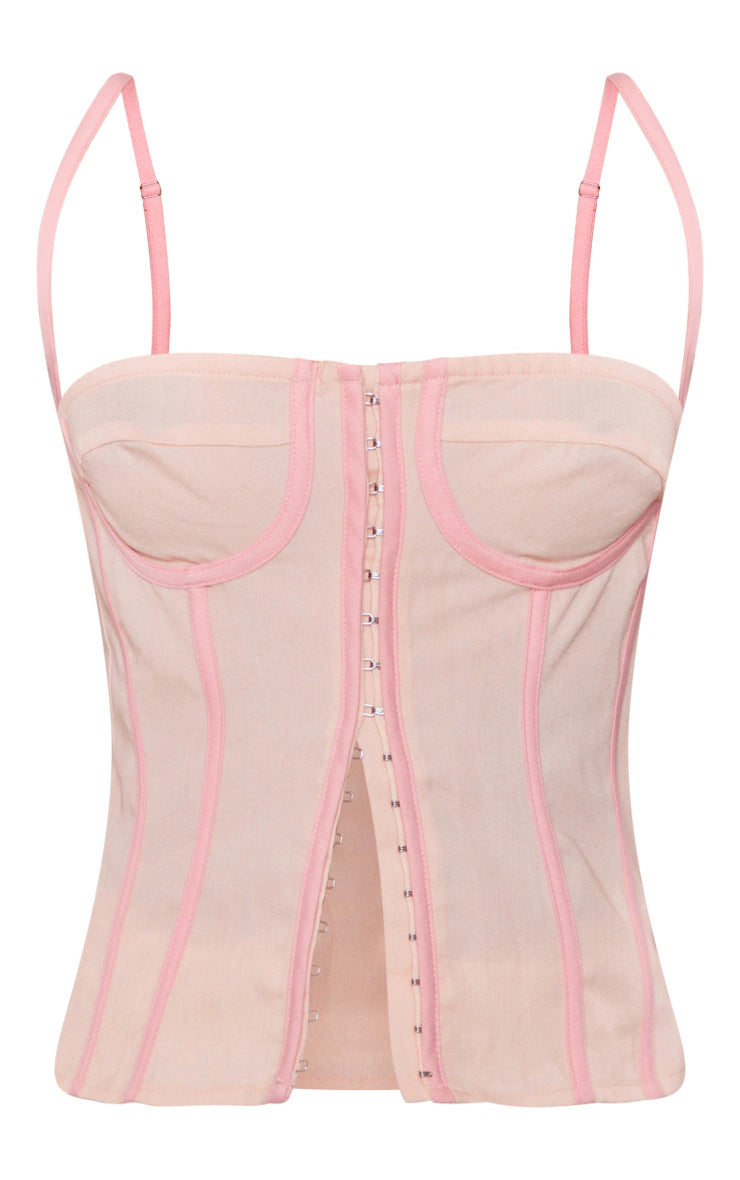 PRETTY LITTLE THING NATURAL STONE TAILORED LOOK STRETCH WOVEN HALTER CORSET