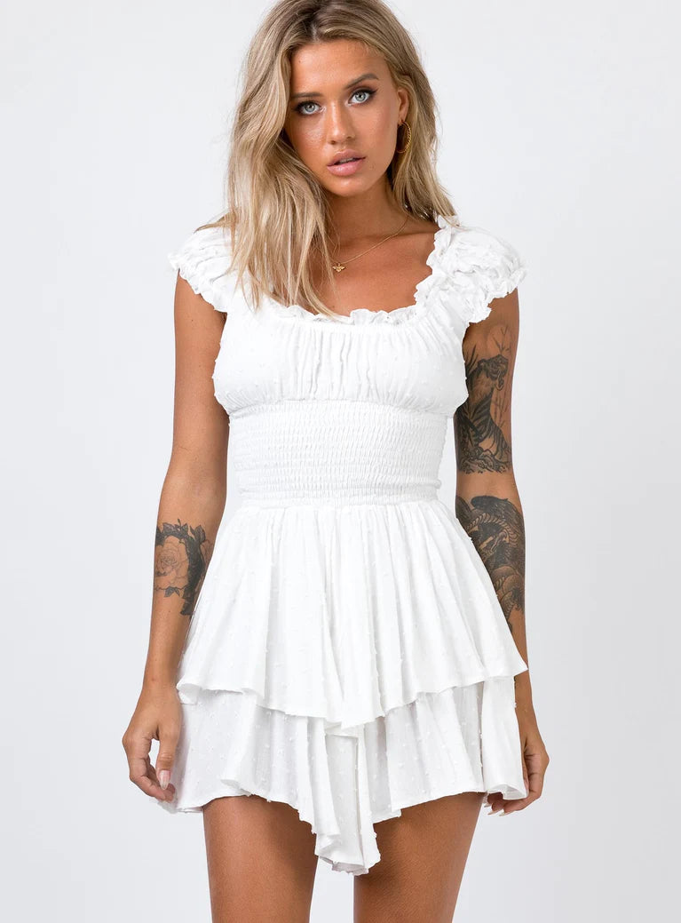 PRINCESS POLLY THE LOVE GALORE ROMPER WHITE LOWER IMPACT