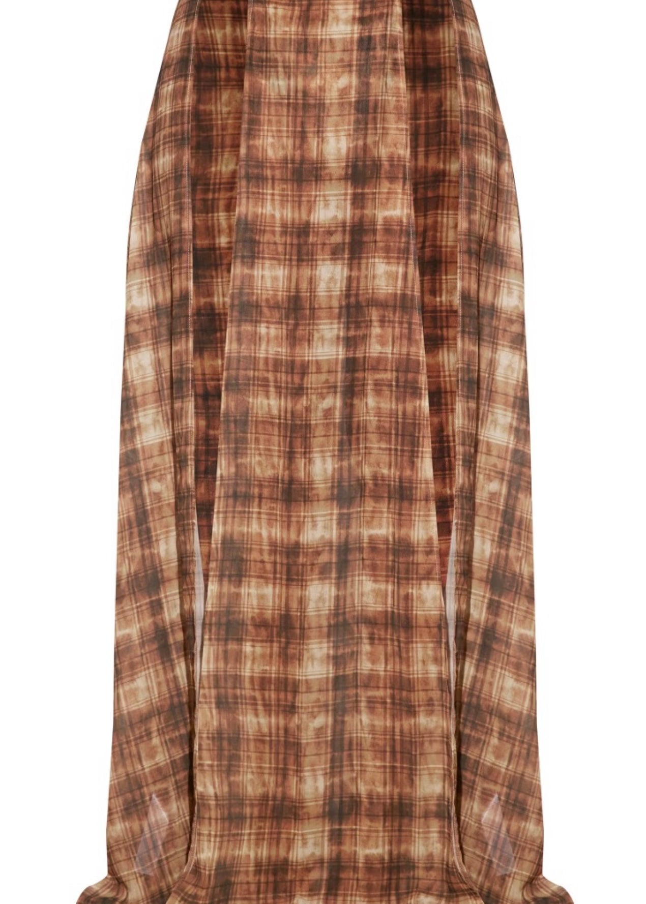 PRETTY LITTLE THING BROWN ABSTRACT CHECK PRINT RING SPLIT MAXI SKIRT