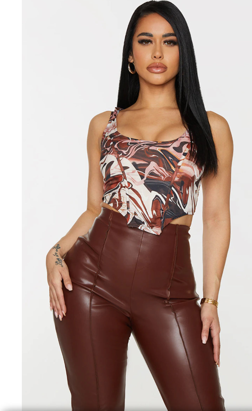 Pretty Little Thing Shape Brown Marble Print Cropped Corset