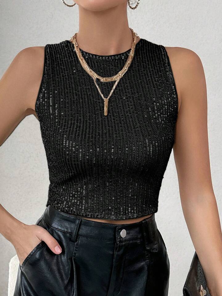 Sequined Cropped Vest