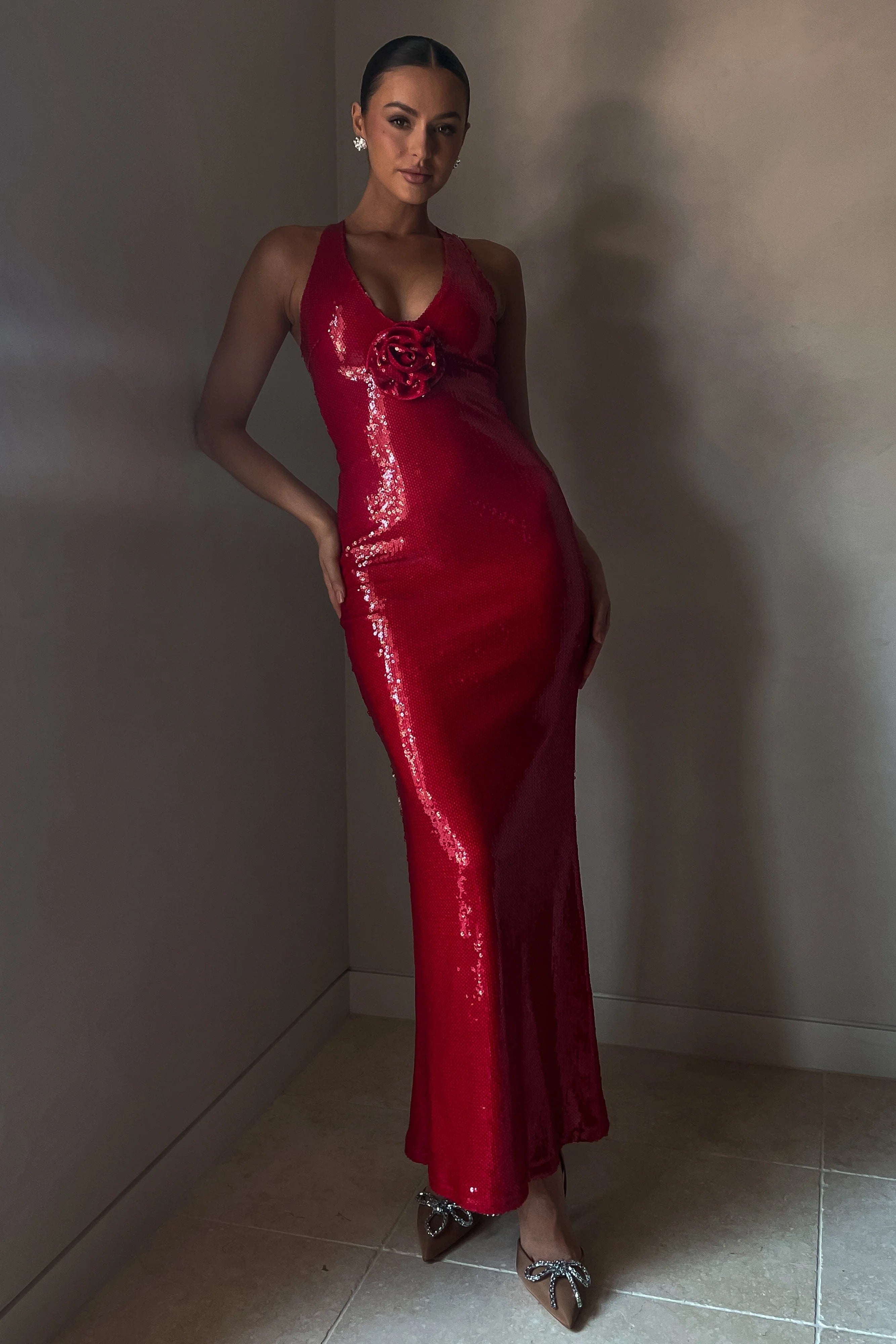 Meshki Rose Sequin Maxi Dress