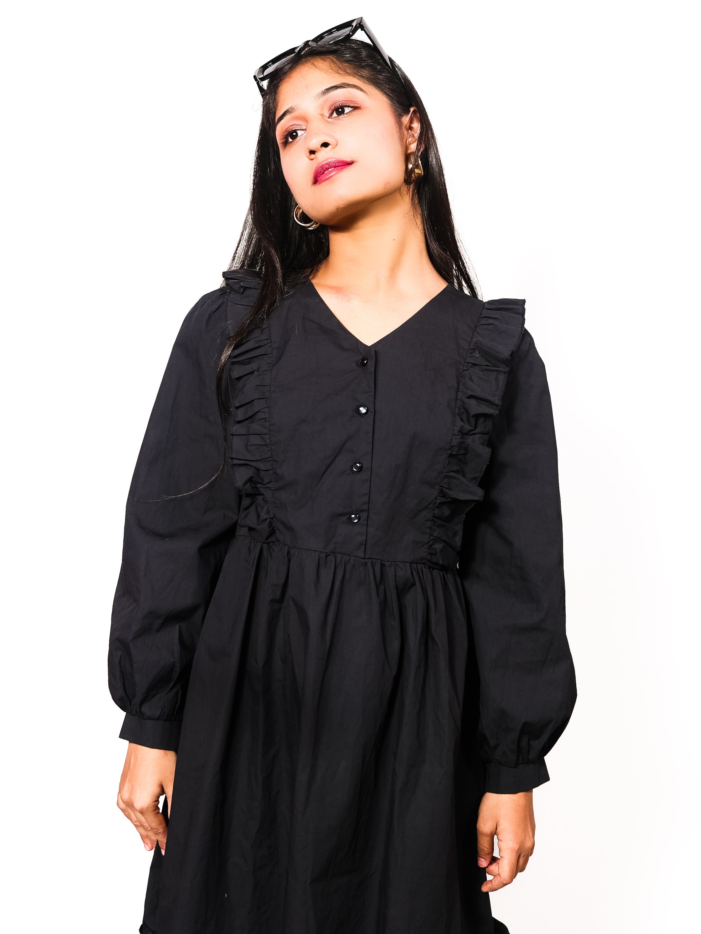 Ruffled Black Dress - 0433