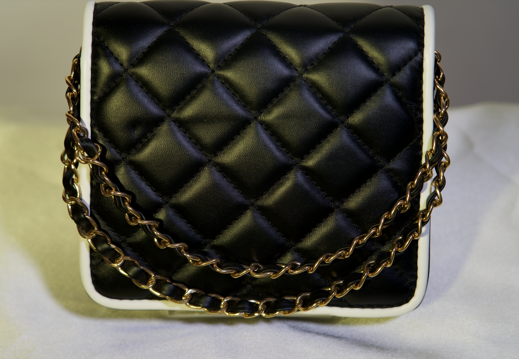 Black and White Puffy Leather Handbag