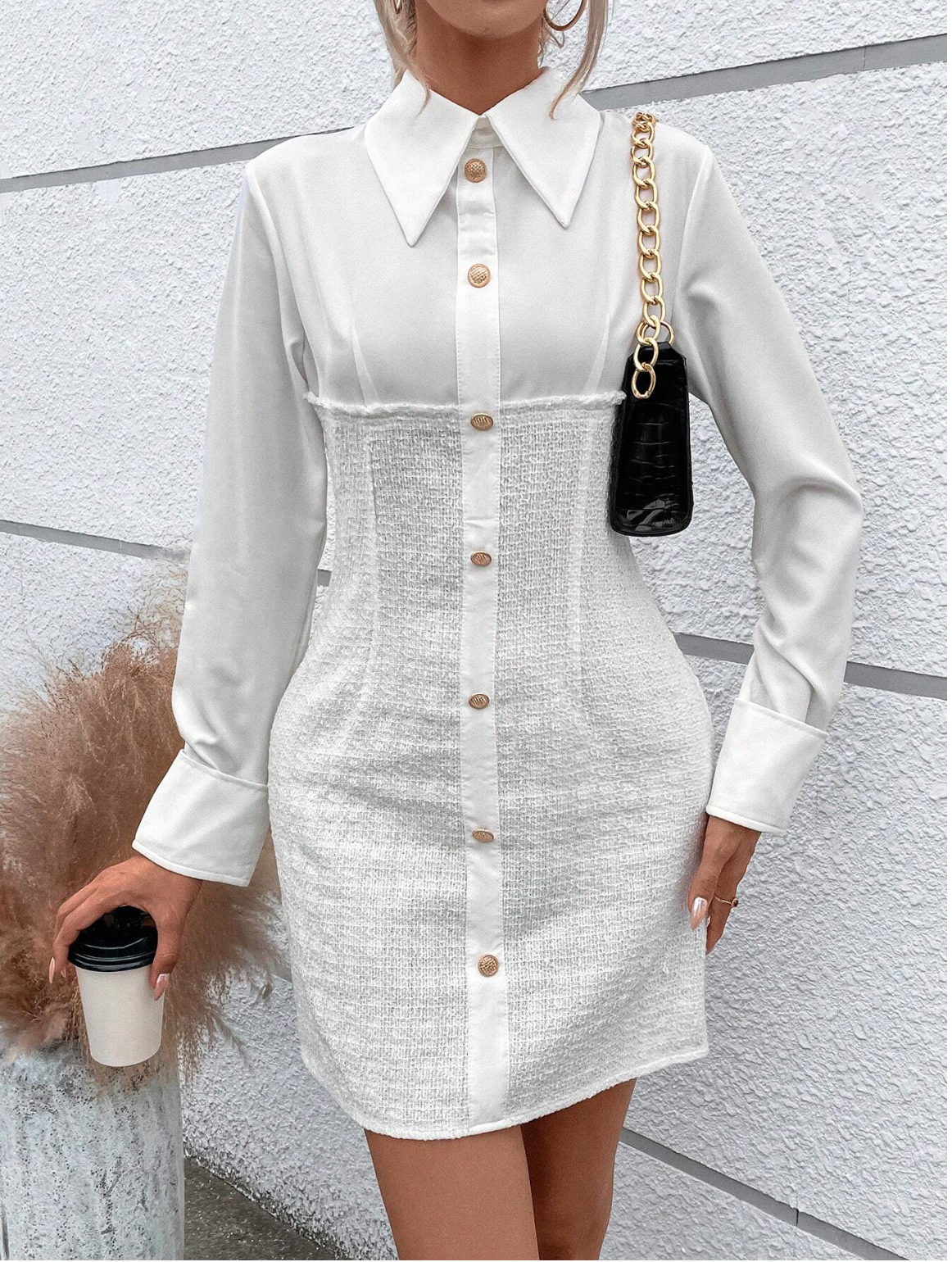 SHEIN Frenchy Solid Button Front Shirt Dress
