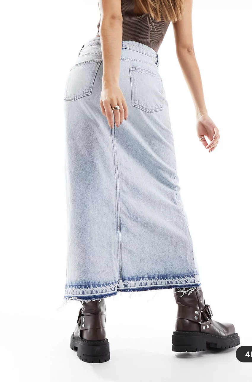 Pull&Bear denim midi skirt with split front in bleached wash