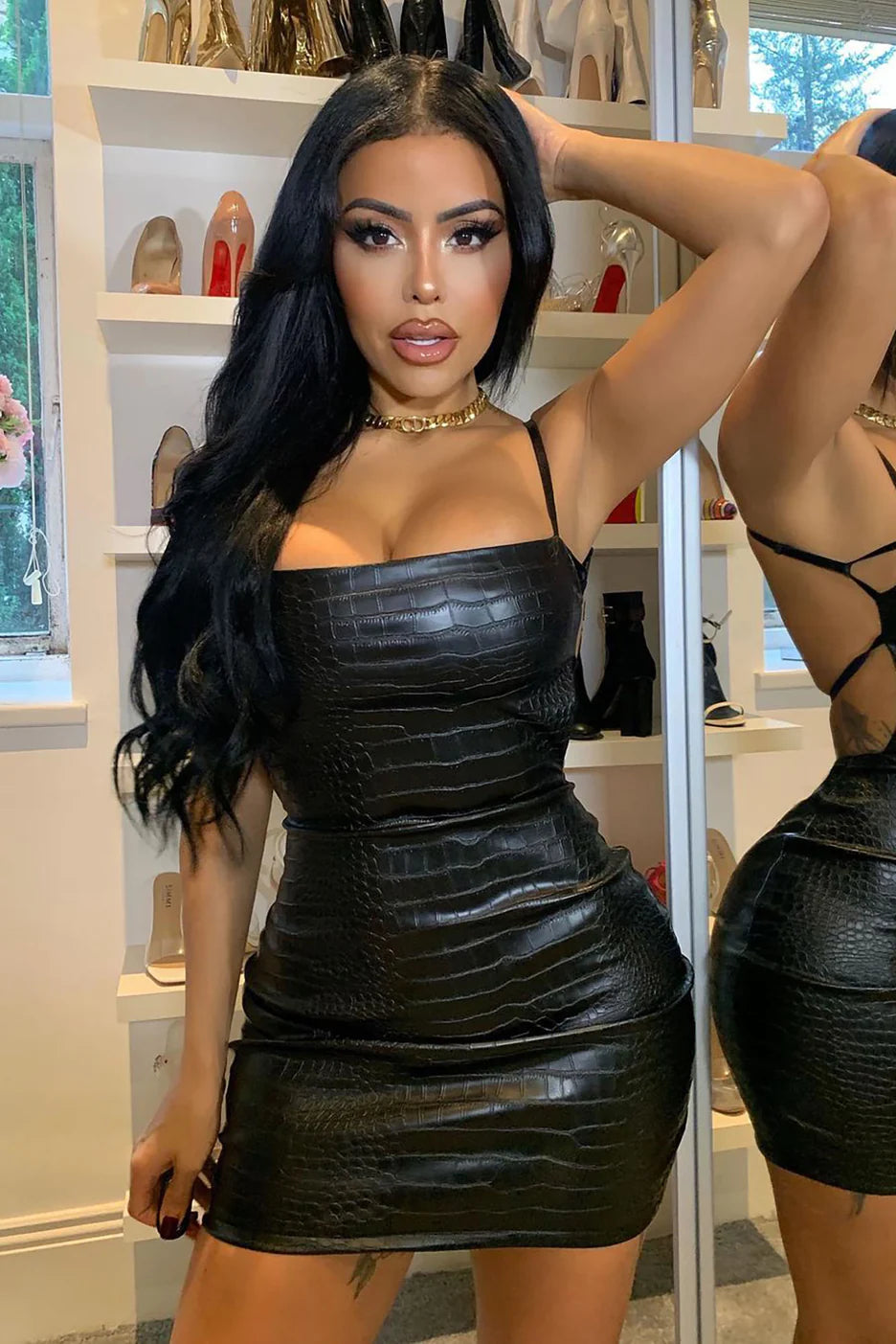 Fashion nova black latex dress best sale