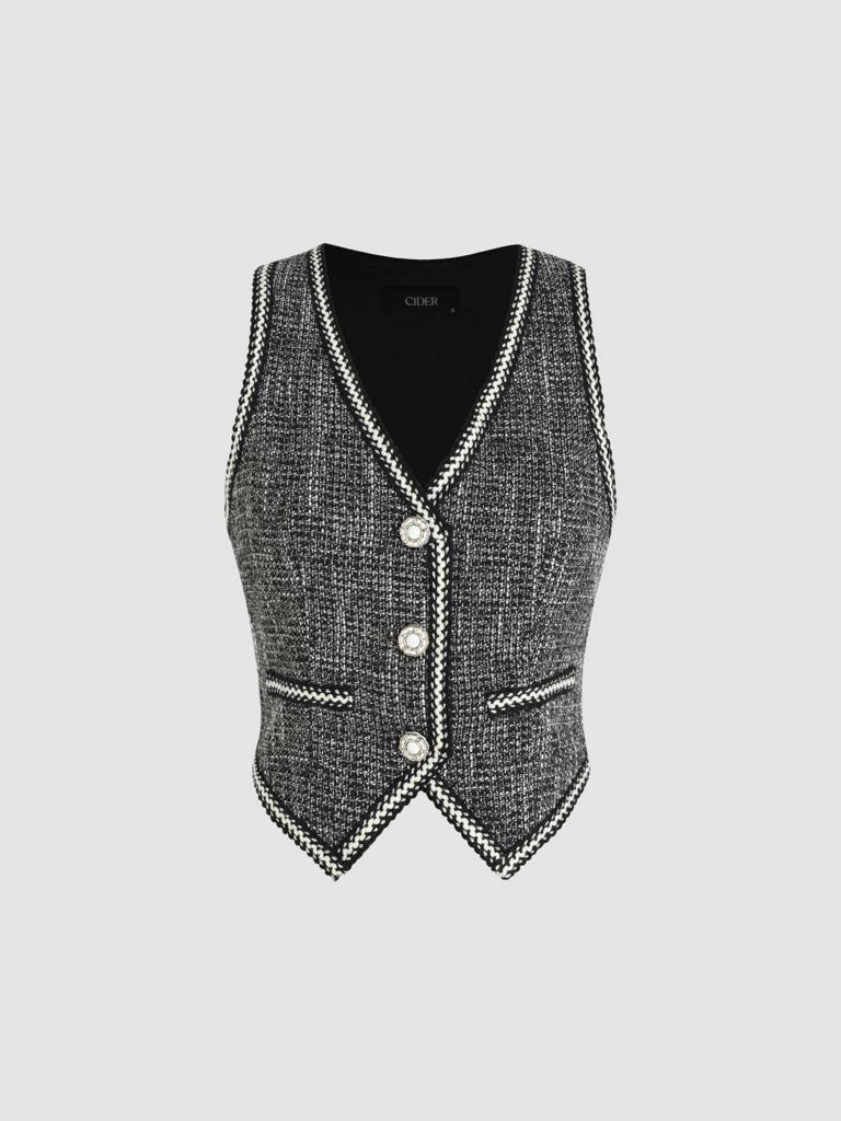 Cider Tweed V-neck Solid Button Vest