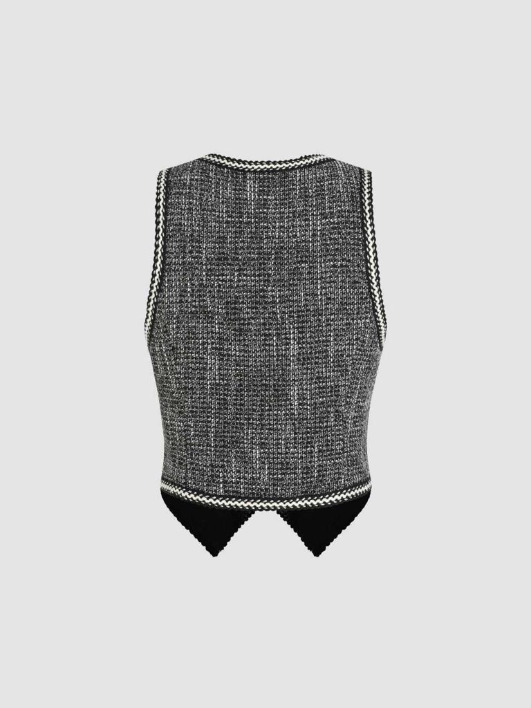 Cider Tweed V-neck Solid Button Vest