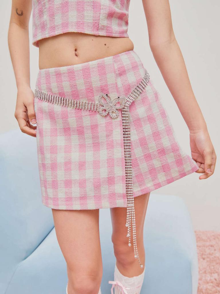Cider Middle Waist Check Asymmetrical Mini Skirt