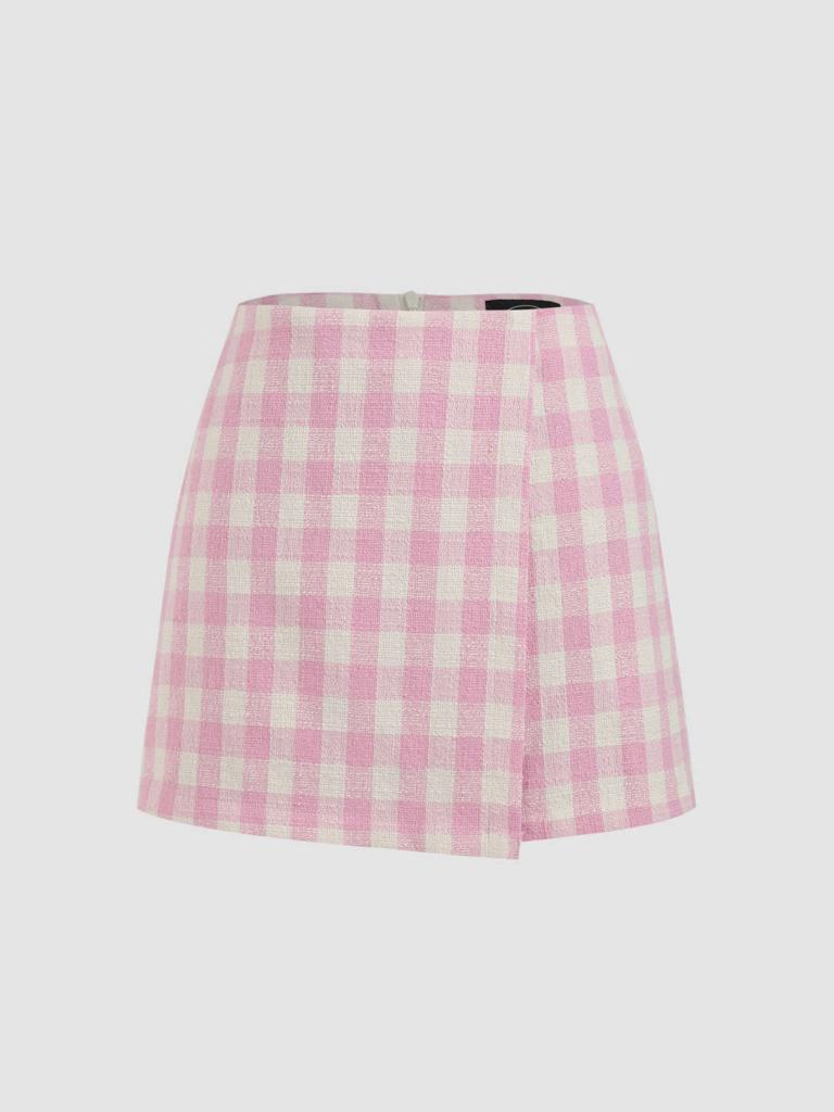 Cider Middle Waist Check Asymmetrical Mini Skirt