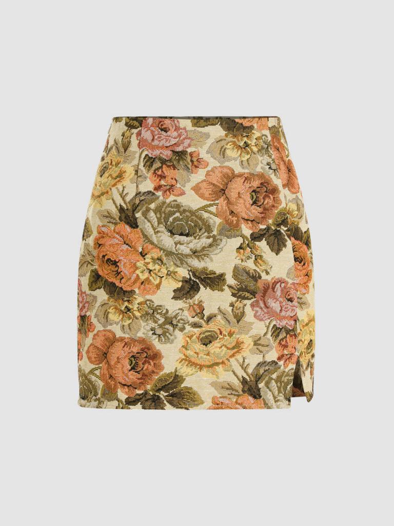 Cider Jacquard Floral Middle Waist Mini Skirt