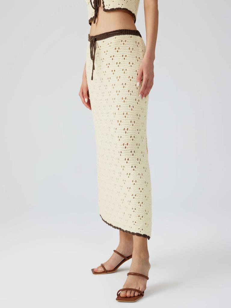 Cider Contrasting Trim Split Knitted Maxi Skirt