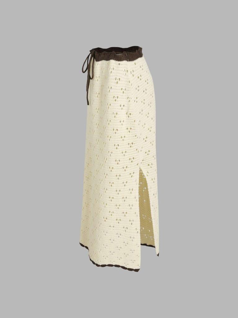 Cider Contrasting Trim Split Knitted Maxi Skirt