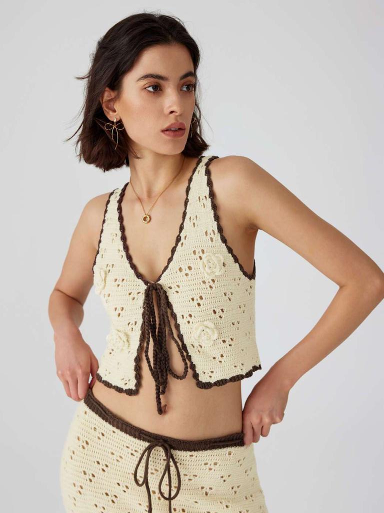 Cider Rosette Knotted Knitted Crop Top