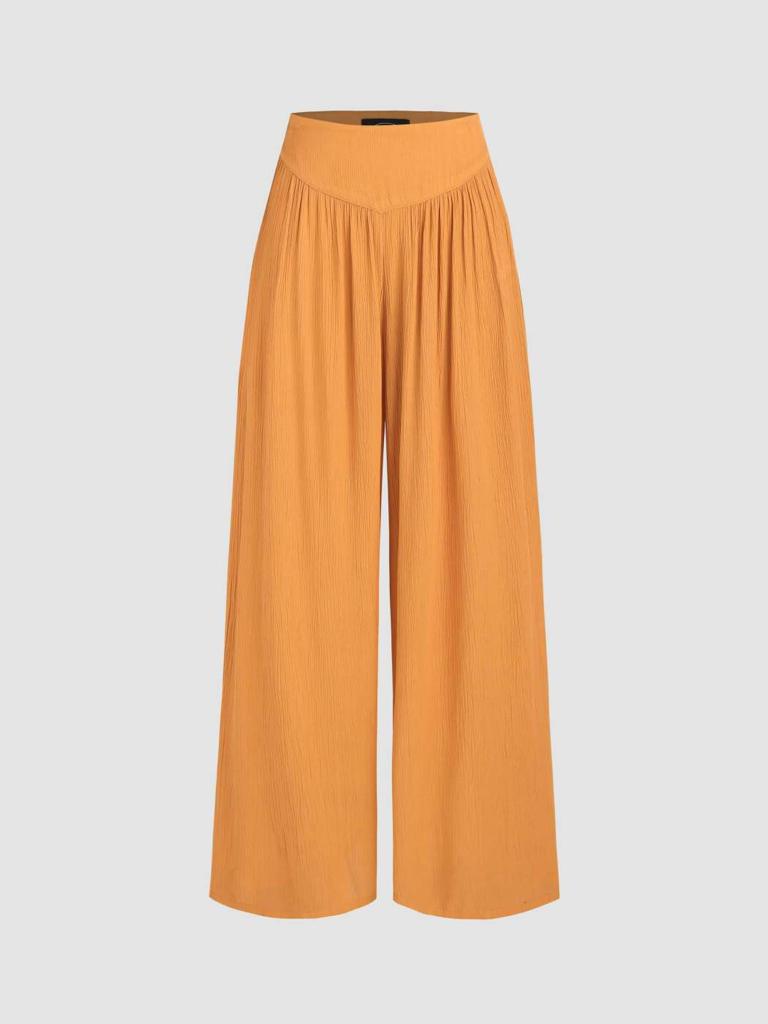 Cider Middle Elastic Waist Ruched Wide Leg Trousers