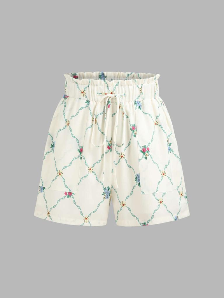 Cider Floral Knotted Straight Leg Shorts