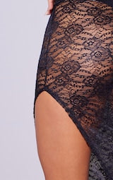 BLACK LACE SHEER EXTREME LOW RISE MIDAXI SKIRT