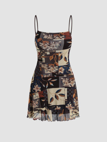 Cider Floral & Leaf Print Mini Dress