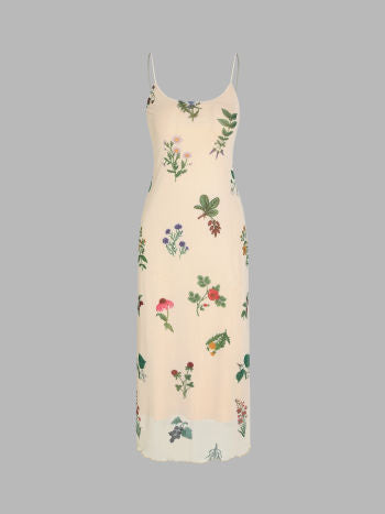 Cider Floral Lettuce Trim Maxi Dress